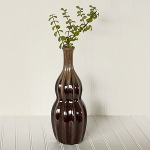 Mid Century Modern Vase In Earth Tone Drip Glaze Vintage Hand Carved Ceramic